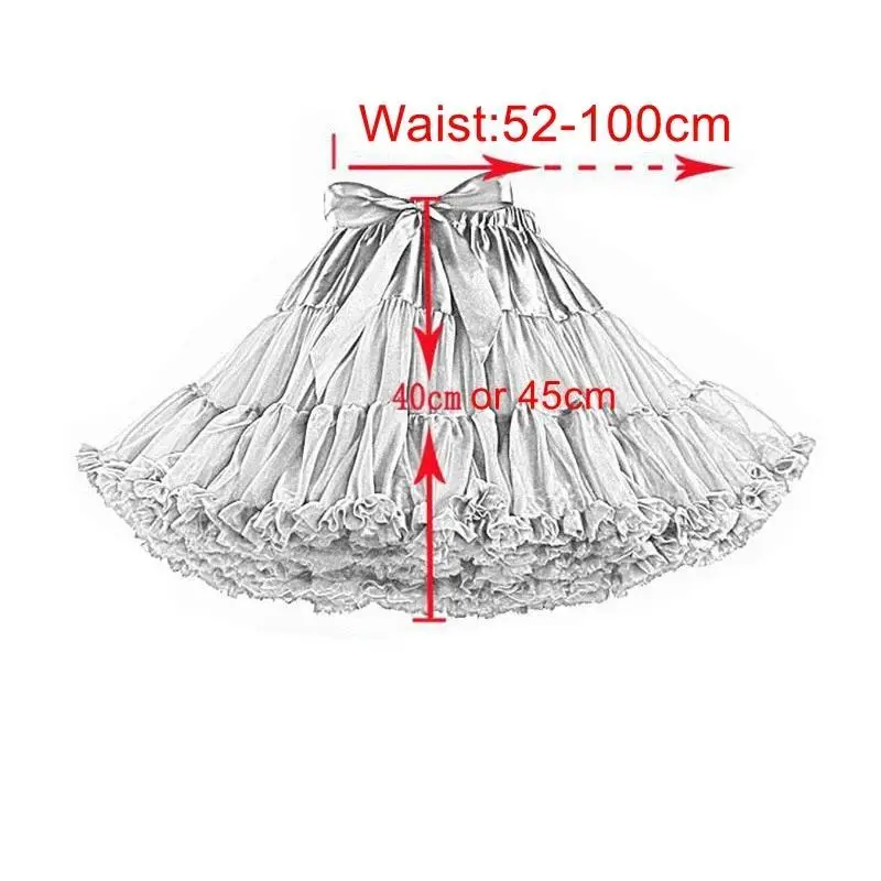 Womens 3-Layered Pleated Tulle Petticoat White Black Pink RedTutu Puffy Party Cosplay Skirt