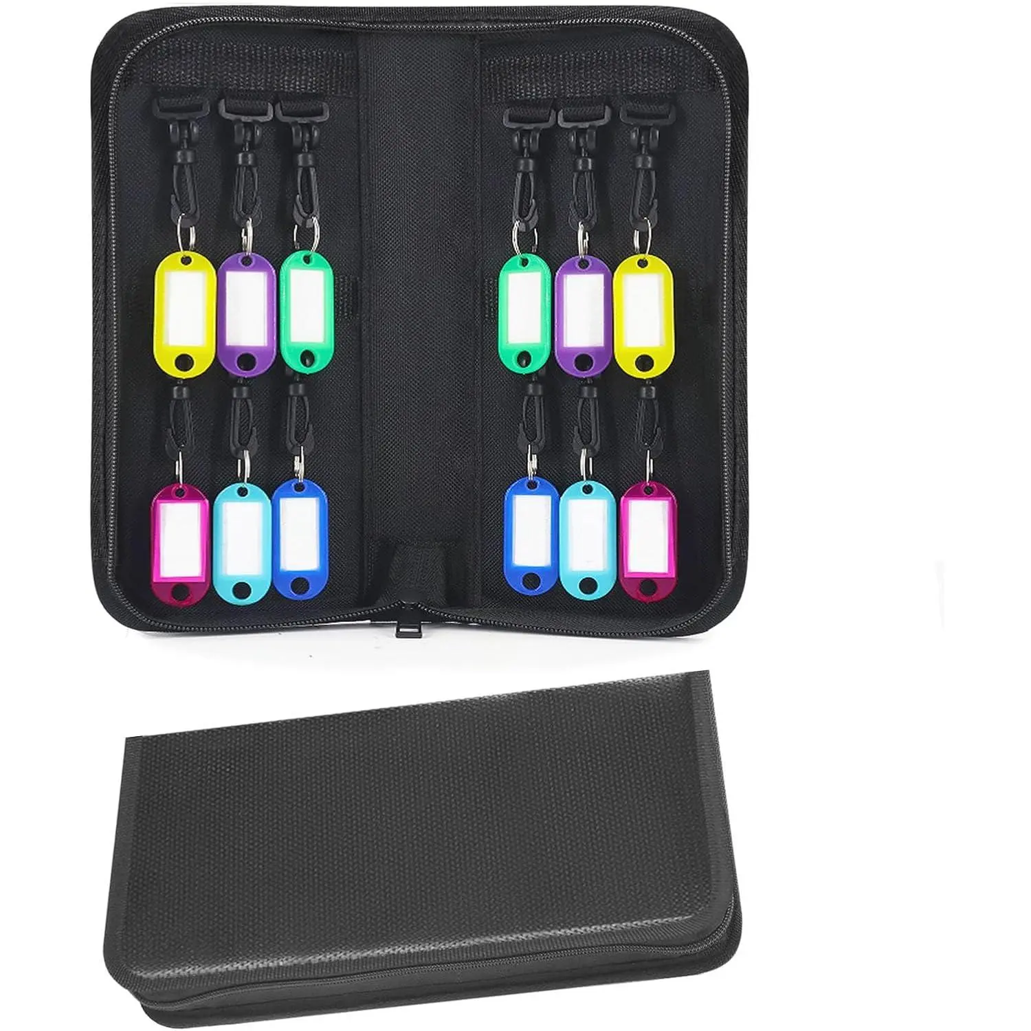 Portable Zippered Key Organizer, Fireproof & Waterproof Key Case with 12 Key Hooks & Tags, Portable Key Storage Organizer for Real Estate Sales,Hotel Executives, Car Service