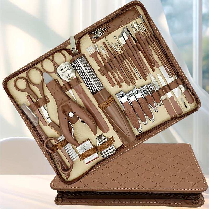 Professional Nail Clipper Set with Leather Storage Case, 10/42pcs Stainless Steel Nail Clippers Kit, Cuticle Pusher, Manicure & Pedicure Tool for Home & Salon Use