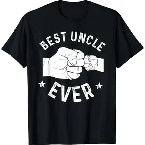 Vintage Slogan T-Shirt for Men, 100% Cotton Streetwear Top with Funny 'Best Uncle Ever' Fist-Bump Graphic, Casual Short Sleeve