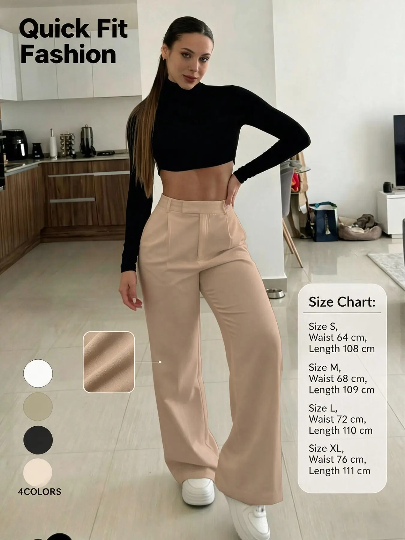 Women's High-Waisted Wide-Leg Suit Pants Bottoms, Aesthetic Pleated Loose Straight Leg with Pockets, Casual Office Wear, Side Pocket Design