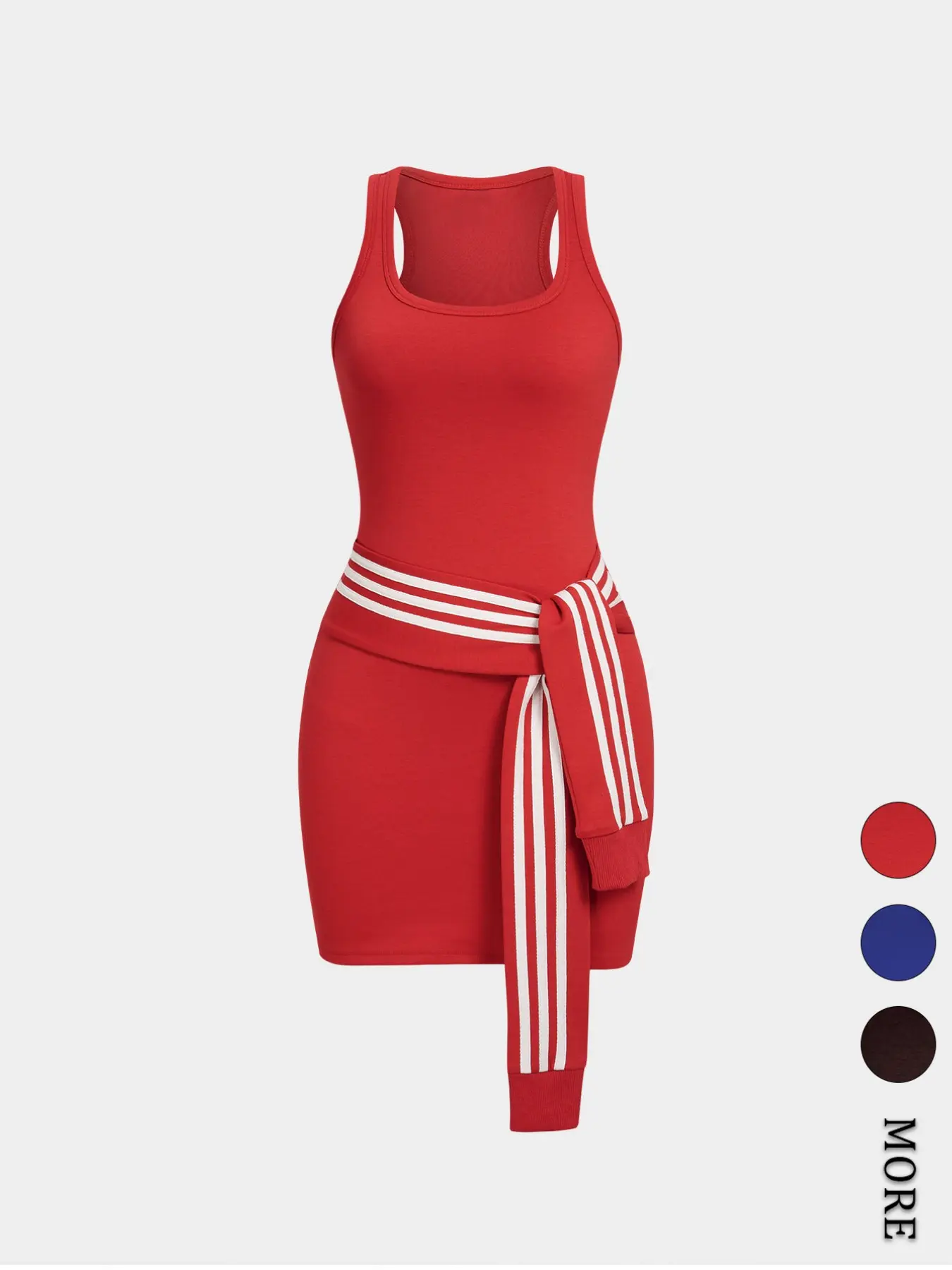Women's Sleeveless Striped U-Neck Mini Dress, Tie Knot Design, Casual Summer Fashion, Lightweight & Comfortable, Perfect for Daily Wear