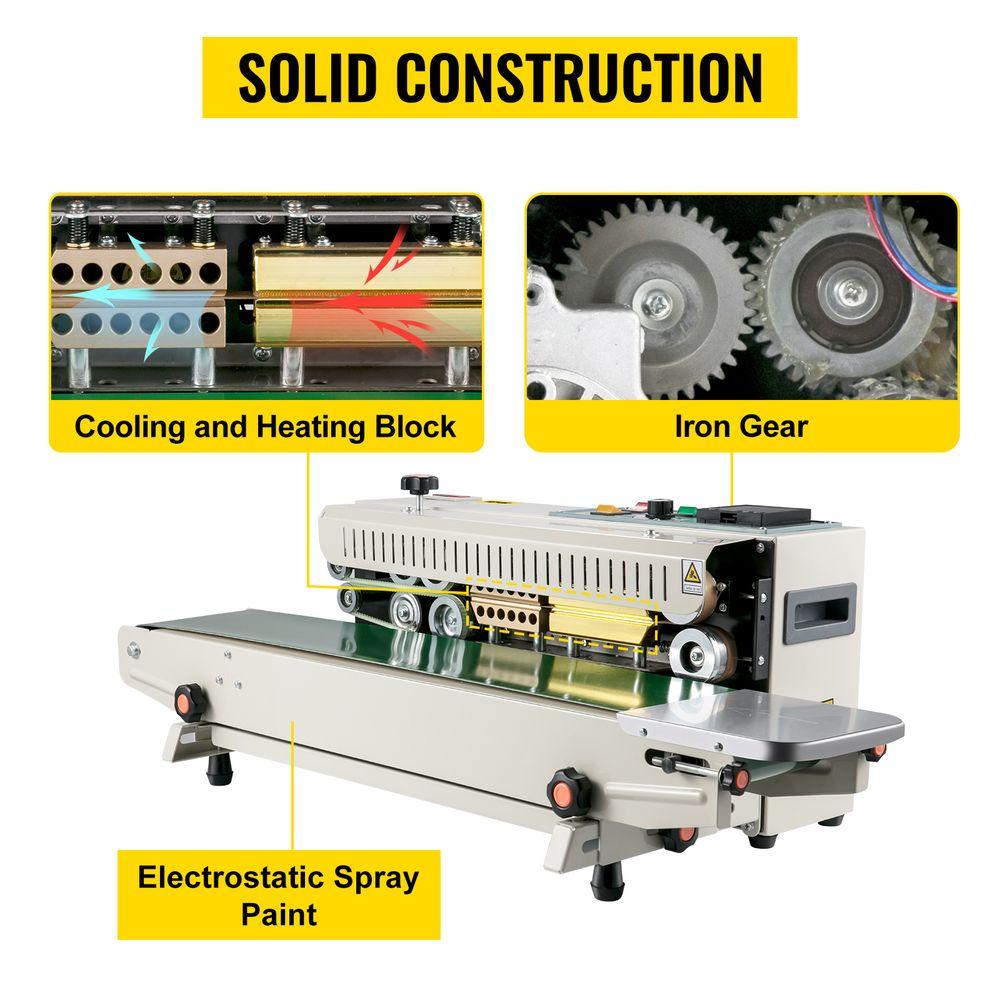 VEVOR Continuous Bag Band Sealing Machine FR900K Band Sealer Machine with Digital Temperature Control Horizontal Bag Sealer for 0.02-0.08 mm Plastic Bags Continuous Band Sealer w/ Printing Function