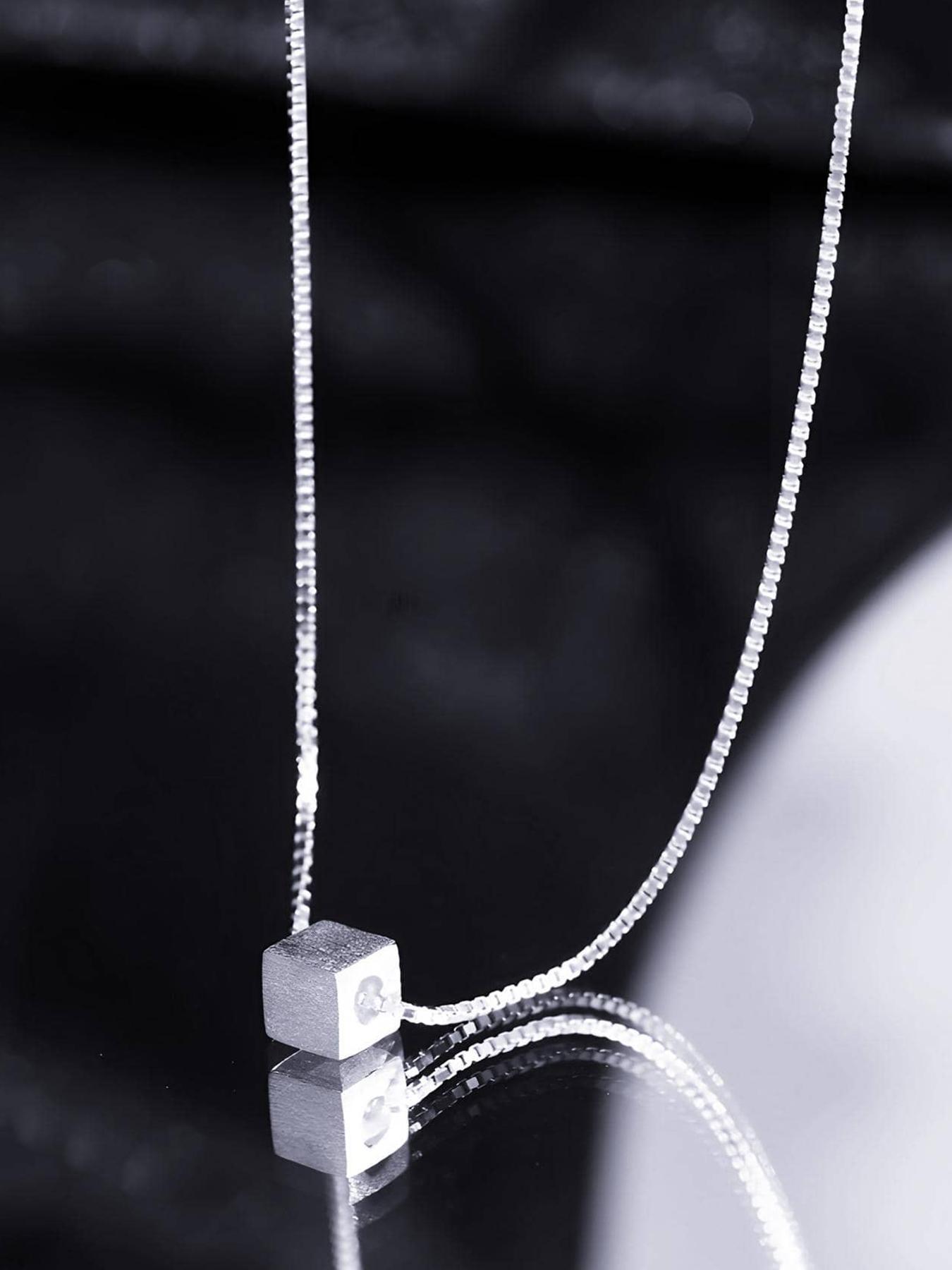 S925 Sterling Silver Simple Square Pendant Necklace for Women, Fashion Jewelry for Party, Daily Clothing Decor, Trendy All-match & Exquisite Jewelry for Birthday Gift, Square Shaped Pendant, Elegant Necklace, Minimalist Necklaces