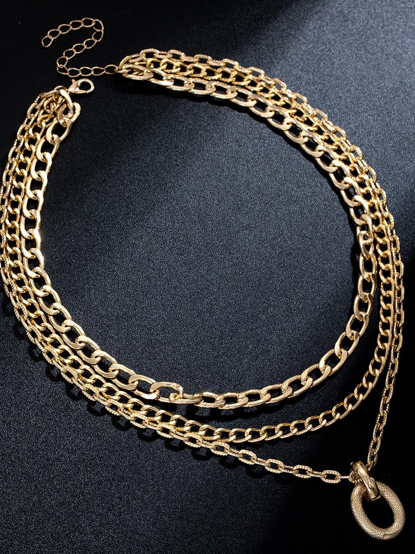 Multi-Layered Hip Hop Necklace for Women, Geometric Oval Pendant with Chunky Aluminum Chain, Minimalist Style Gift for Parties, Chunky Chain Choker