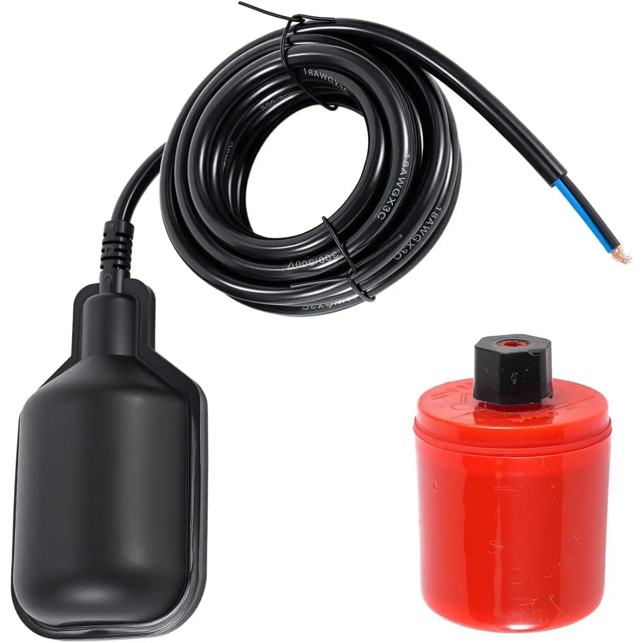 Float Switch (Plugless) IP68 Rated Automatic Water Level Controller, Level Sensor for Tanks, Septic Tanks, Sewage Systems, with Counterweight, Non-Corrosive PP Casing (13 Ft)