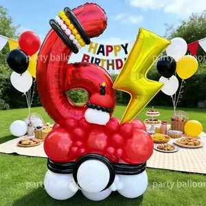 44-Piece Cartoon Number Theme Lightning Shape Birthday Party Decoration Set, Includes Number, Aluminum Molded Balloons, Latex Balloons, Long Strips