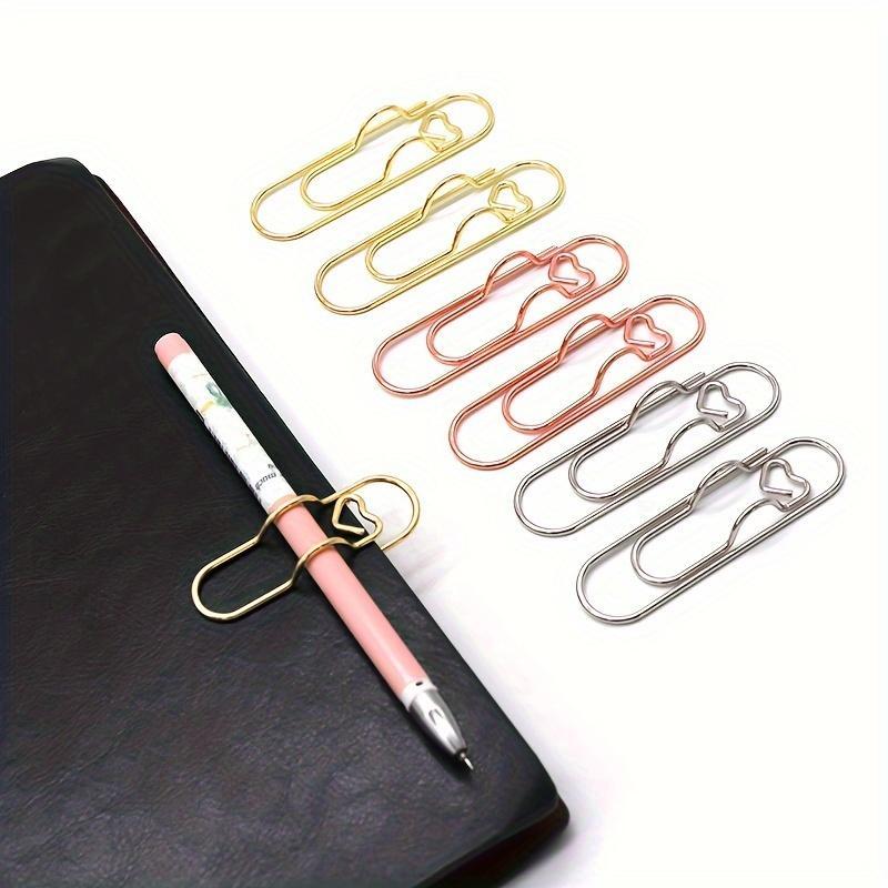 Random Color Metal Pen Clips, 6, 12 or 24pcs Cute Fixed Pen Holders and Paper Clips, Multifunctional Stationery Accessories for Journals and Notebooks