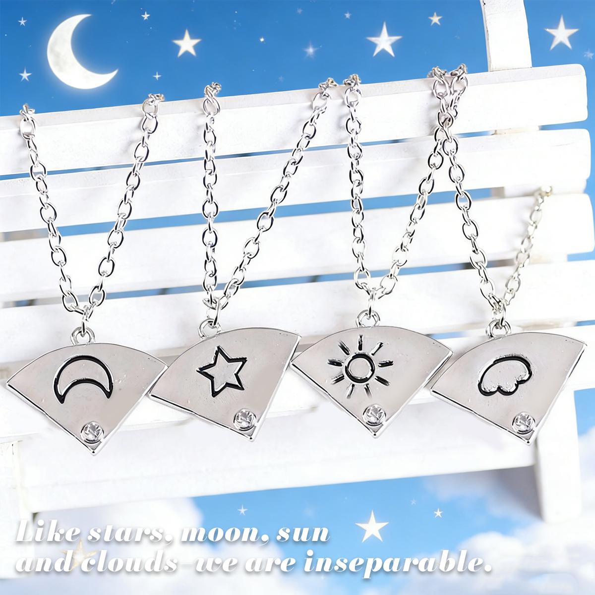 Sun, Moon, & Star Magnetic Necklace Set for 3, Sun Moon Star Cloud Magnetic Necklace Set for 4,Puzzle Design BFF Jewelry for Best Friends & Sisters Ideal Friendship Gift with Rhinestone Detail Perfect for Birthday, Anniversary, Valentine's Day