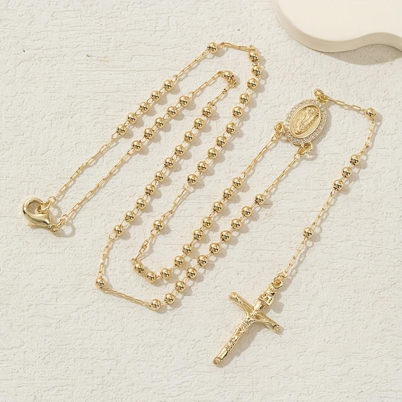 14K Gold Plated Catholic Y Necklace With Our Lady Of Guadalupe And Rosary Beads - Elegant Cross Pendant For Women, Everyday Elegance | Religious Jewelry |   Durable Chain, Christian Jewelry Trendy Fashion Lover 2026 Mother'S Day Gift
