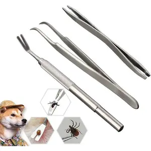 3 Pack Tick Remover Tool Kit Stainless Steel Tick Remover Tweezers for Pets Dogs and Cats