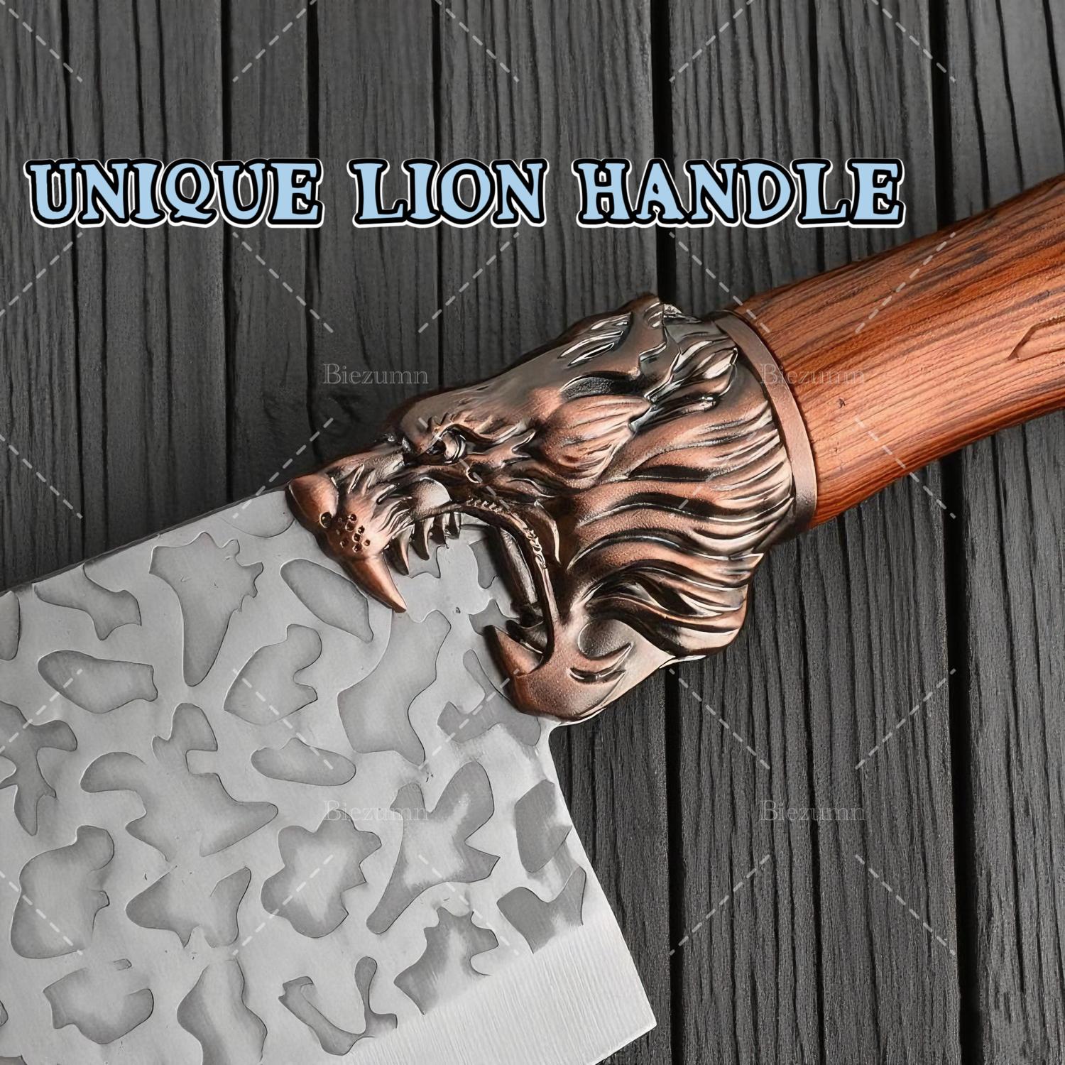 Professional Chef Knife Set - Handcrafted with Ergonomic Handle and Hammer-Finish Blade - Super Sharp Bone Cutting Knife, Butcher Knife, Fish Knife, Bread Knife, Hatchet, Kitchen Scissors - Perfect for Home Use, Mother's Gift Meat Dragon 7Pcs