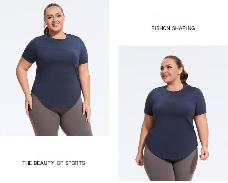 Plus size yoga fitness running elastic T-shirt, sports loose mesh short sleeves quick drying workout tops baggy gym fits oversized