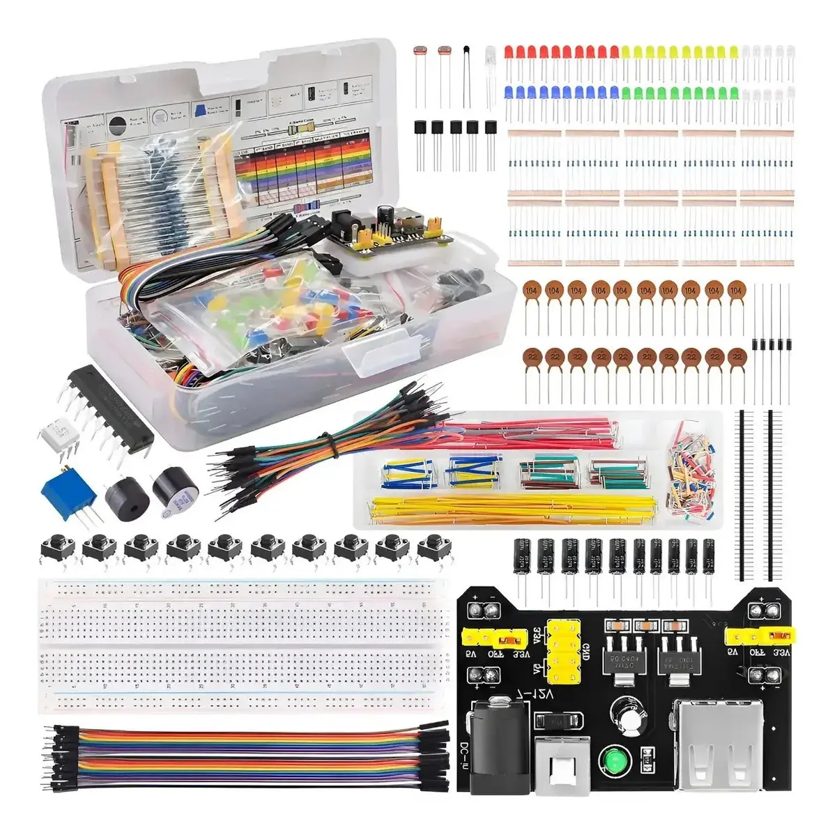 Beginner Electronics Kit with Storage Box, Breadboard Power LED Resistor Set, Ideal for Arduino Esp32 Raspberry Pi Learning