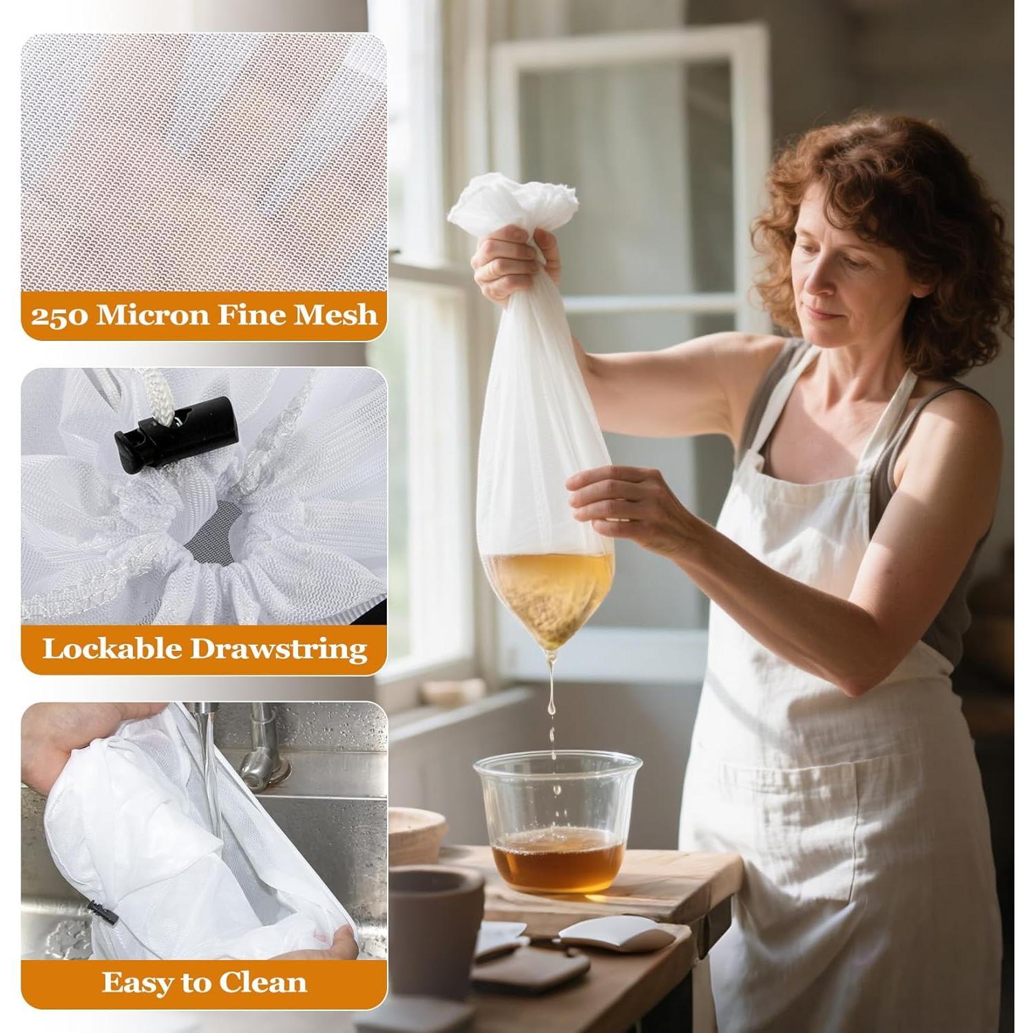 2 Pack  Brew Bags -  Fine Mesh Strainer Bag for  Brewing, 26"x22", 16"x18" Straining Bag for  Grape  Press Fruit Cider Juice Grain Milk Making, Adjustable Drawstring