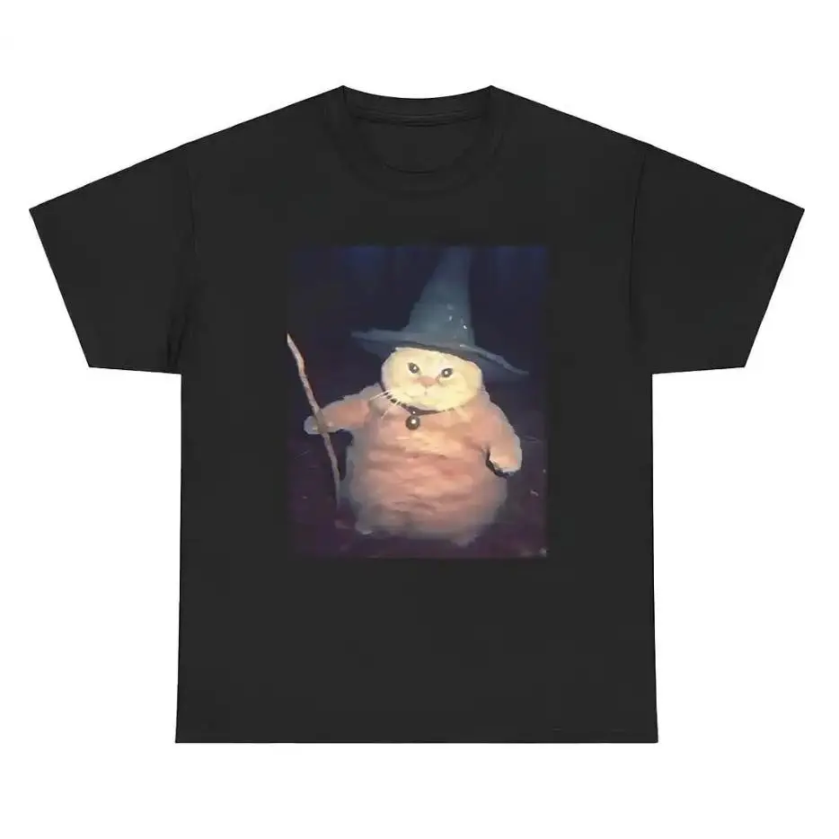 Chubby Cat Wizard Meme T-Shirt Meme Graphic Tee Humor Men's