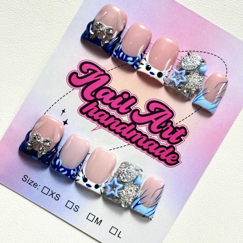 Cute Charms Decor Fake Nails, 10pcs Removable False Nails for Women Girls Nail Art, Effortless Press on Nails Manicure Set, Acrylic Press Nails, Fake Nails Extension