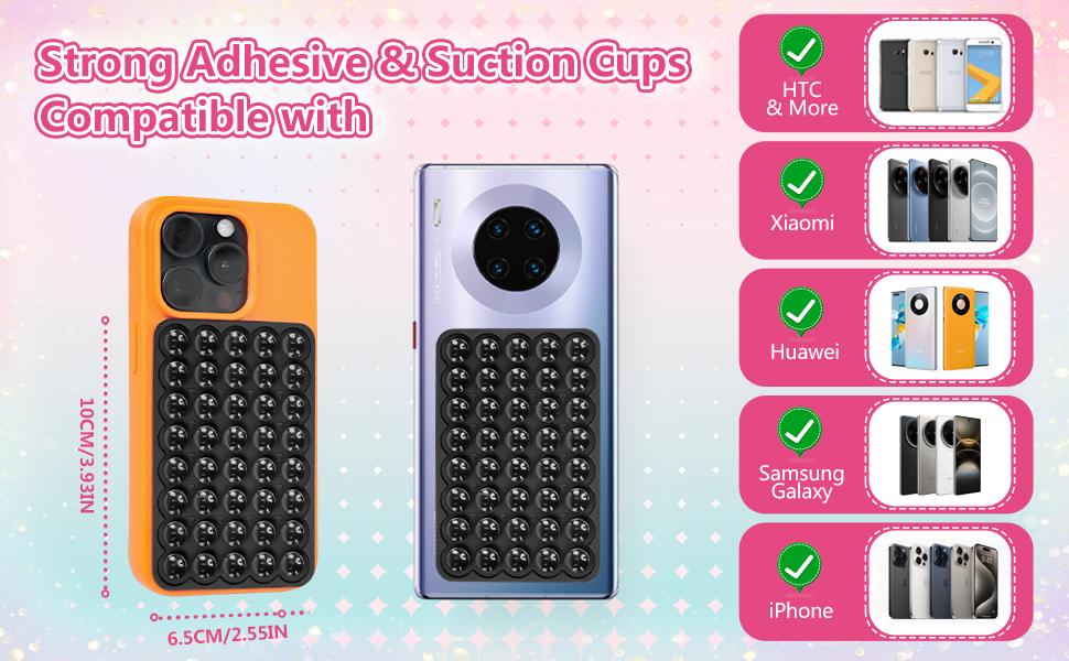 Silicone Suction Cup Phone Case Mount, Silicone Sticky Phone Grip Compatible with iPhone and Android Cases, Suction Bracket on The Back of The Mobile Phone for Videos and Selfies