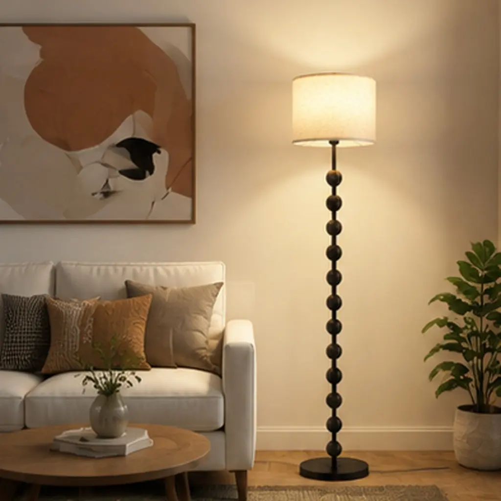 ARCH 63-Inch Modern Floor Lamp with Spherical Base and Linen Shade, 3-Color Temperature Standing Lamp for Living Room, Bedroom, Office, Black Metal and Fabric Tall Reading Light, Easy Assembly, Black Color Options, Fabric+Metal Material