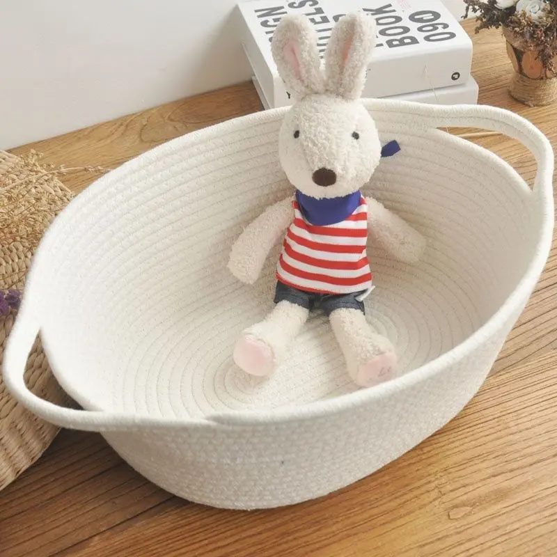 Woven Cotton Rope Storage Basket with Handle, Ideal for Shelves, Closets, Pet Baskets, Decorative Rectangular Basket for Holidays, Multipurpose Basket
