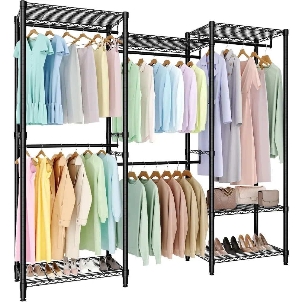 Heavy Duty Metal Alloy Clothes Rack, 1430 LBS Freestanding Garment Rack with Hanging Rods & Adjustable Shelf, Multi-Room Neutral Look Portable Closet Organizer for Bedroom Cloakroom