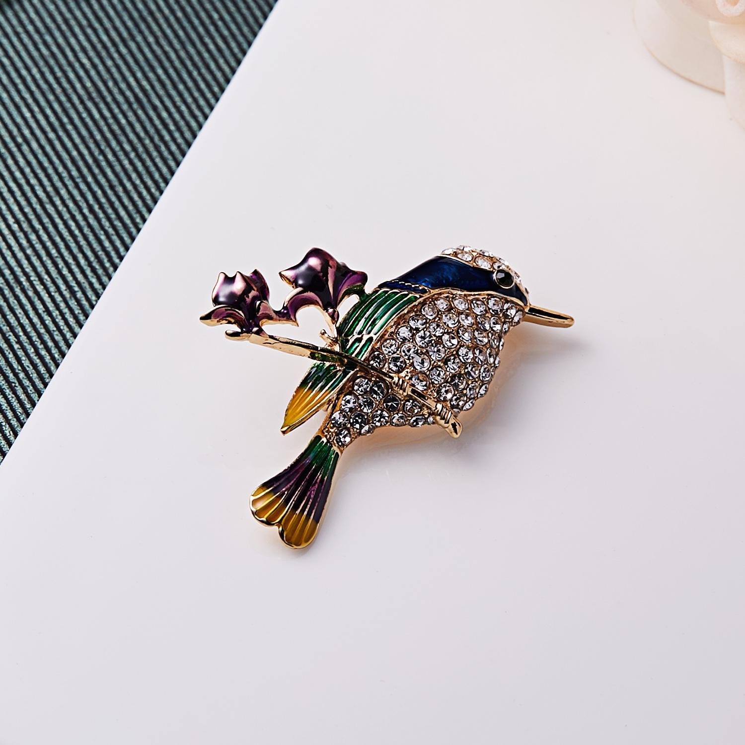 New Fashion Rhinestone Enamel Bird Brooch Cute Ainmal Hummingbird Brooches Scarf Dress Coat Lapel Pins Suit Badges Jewelry Gifts