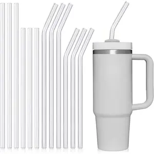 [12 Pcs]  Glass Straws Shatter Resistant -  Glass Straws for  40 oz 30 oz 20 oz Tumbler 12" x 10mm and 9" x 10mm Each Including 3 Straight and 3 Bent with 2 Cleaning Brush