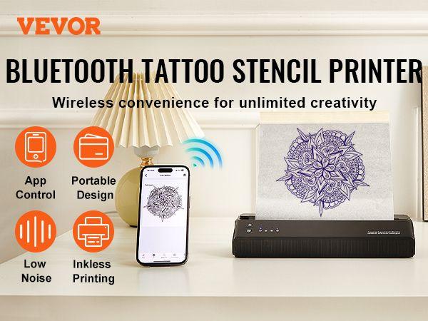 Tattoo Stencil Printer, Wireless Bluetooth Tattoo Printer Transfer Stencil Machine with 10Pcs Transfer Paper, Compatible for iOS&Android Phone, iPad&PC (with Storage Bag)
