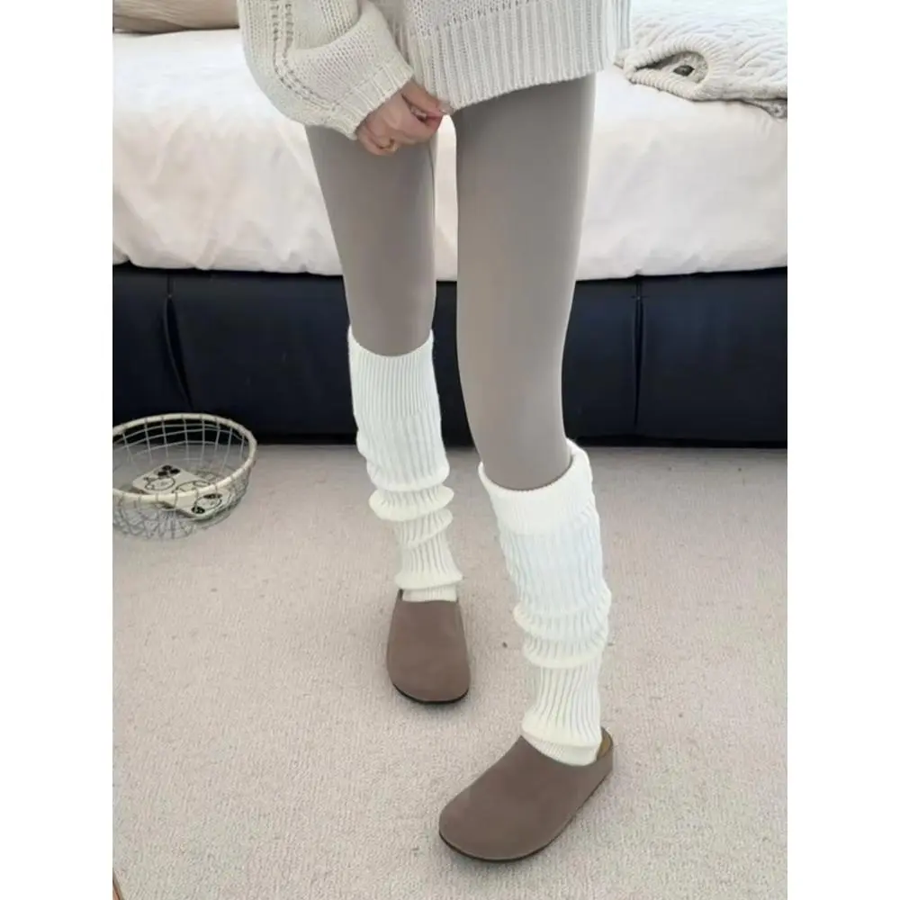 Ribbed Knit Slouch Leg Warmers for Women, Y2K Stackable Thigh High Long Socks, Casual Soft Stretch Boot Cuffs Covers, 7 Colors White Light Gray Black Coffee Lavender Beige Dark Gray Available