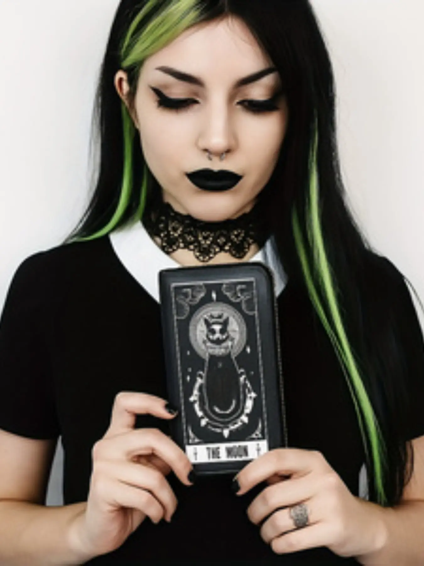Dark Gothic Tarot Cat Print Women's Long Zipper Wallet Handbag, Casual PU Material, All Seasons, All over Print Style, Fashion Wallet