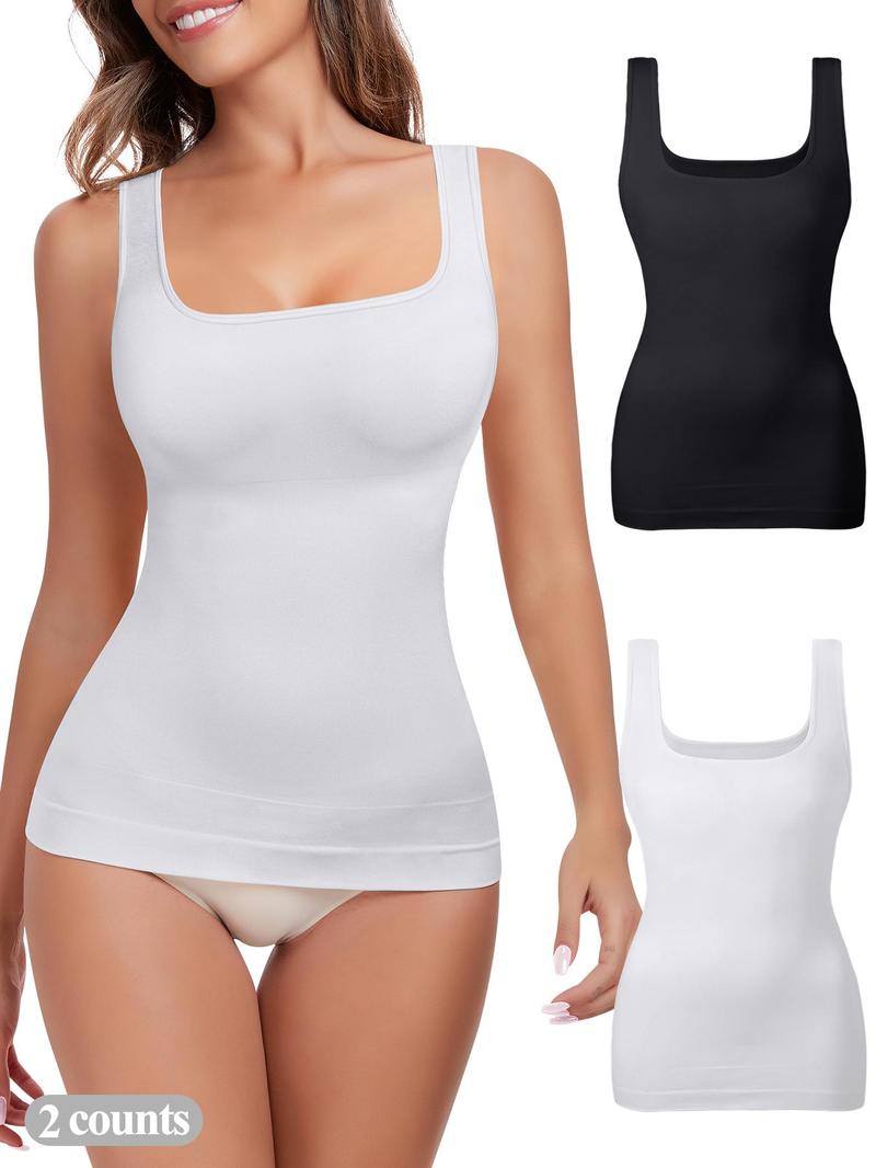 Women's Tummy Control Shapewear Tank Top, Seamless Square Neck Compression Top, Slimming Body Shapewear, Solid Backless Shaper