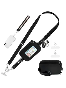 Clip and Go Strap Bag for phone with wallet Adjustable Crossbody Phone Lanyard and Detachable RFID Wristlet Wallet with ID Window Concert Bag