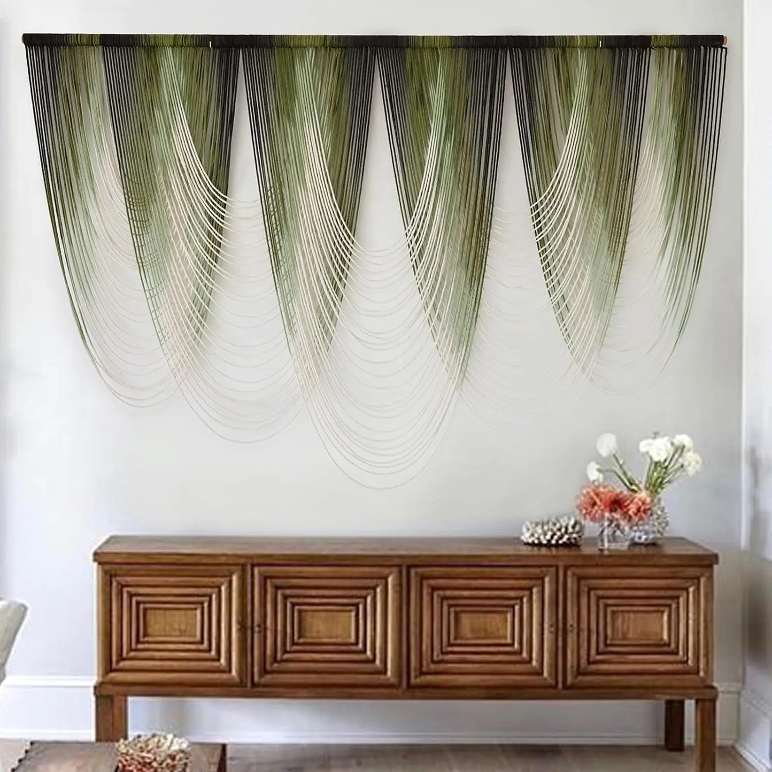 Cotton Large Dip-Dyed Boho Macrame Wall Hanging Tapestry (57in W x 41in L), Yarn Fiber Art Wall Decor for Bedroom, Wedding & Nature-Themed Home Decoration