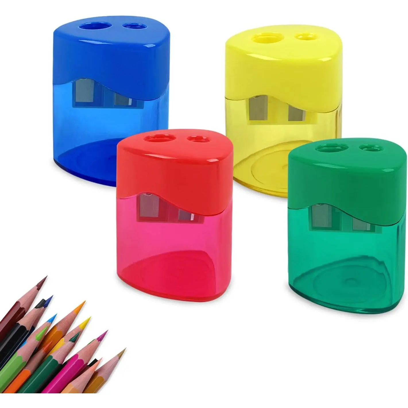 4-Pack Pencil Sharpener, Smooth-Rotation  Holes & Easy-Clean Base, Compact -Function Sharpener for Colored/Graphite Pencils, Backpack Essentials