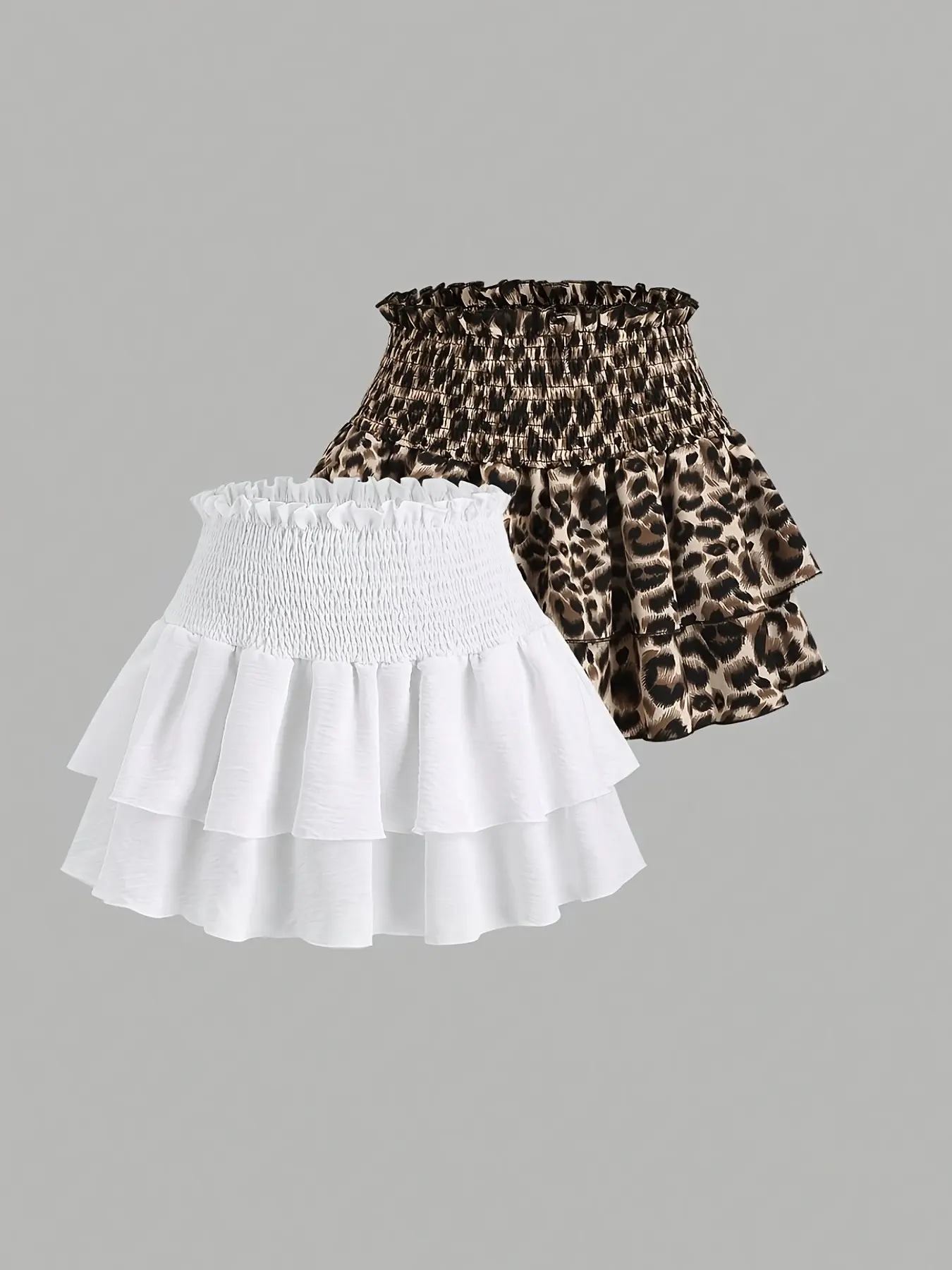 2 Piece Set & Leopard Print Layered Ruffle High Waist Skirt, Summer Fashion, Elegant Design, Perfect for Casual Wear