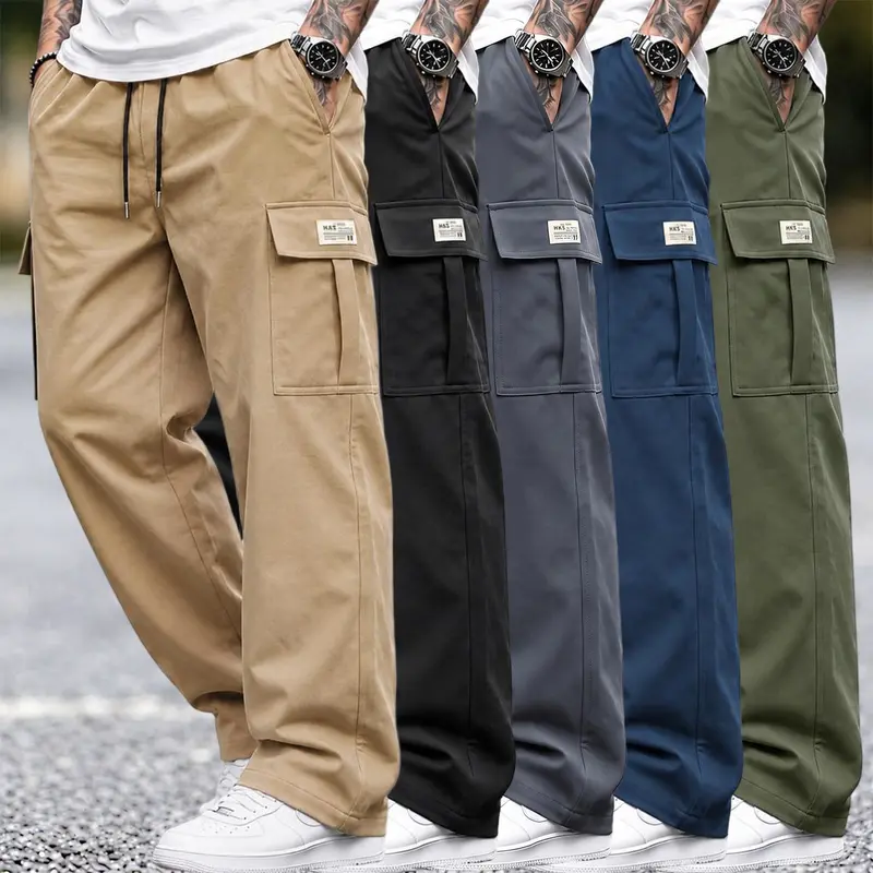 Men’s 3-Pack Heavyweight Thick Cargo Pants – Multi-Pocket Loose Straight-Leg Warm, Wear-Resistant Casual Long Pants for Autumn/Winter Streetwear & Work