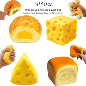 2026 New Novelty Food Squeeze Toy Set 3/4pcs, Realistic Bread & Cheese Slow Rebound Squish Toys, Portable Anxiety Relief Sensory Toys for Daily Relax, School Office & Desktop Decor