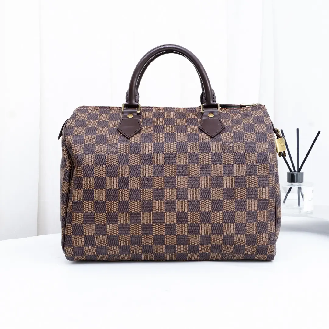 Pre-owned Louis Vuitton LV brown checkerboard grid speedy30 handbag th260411068