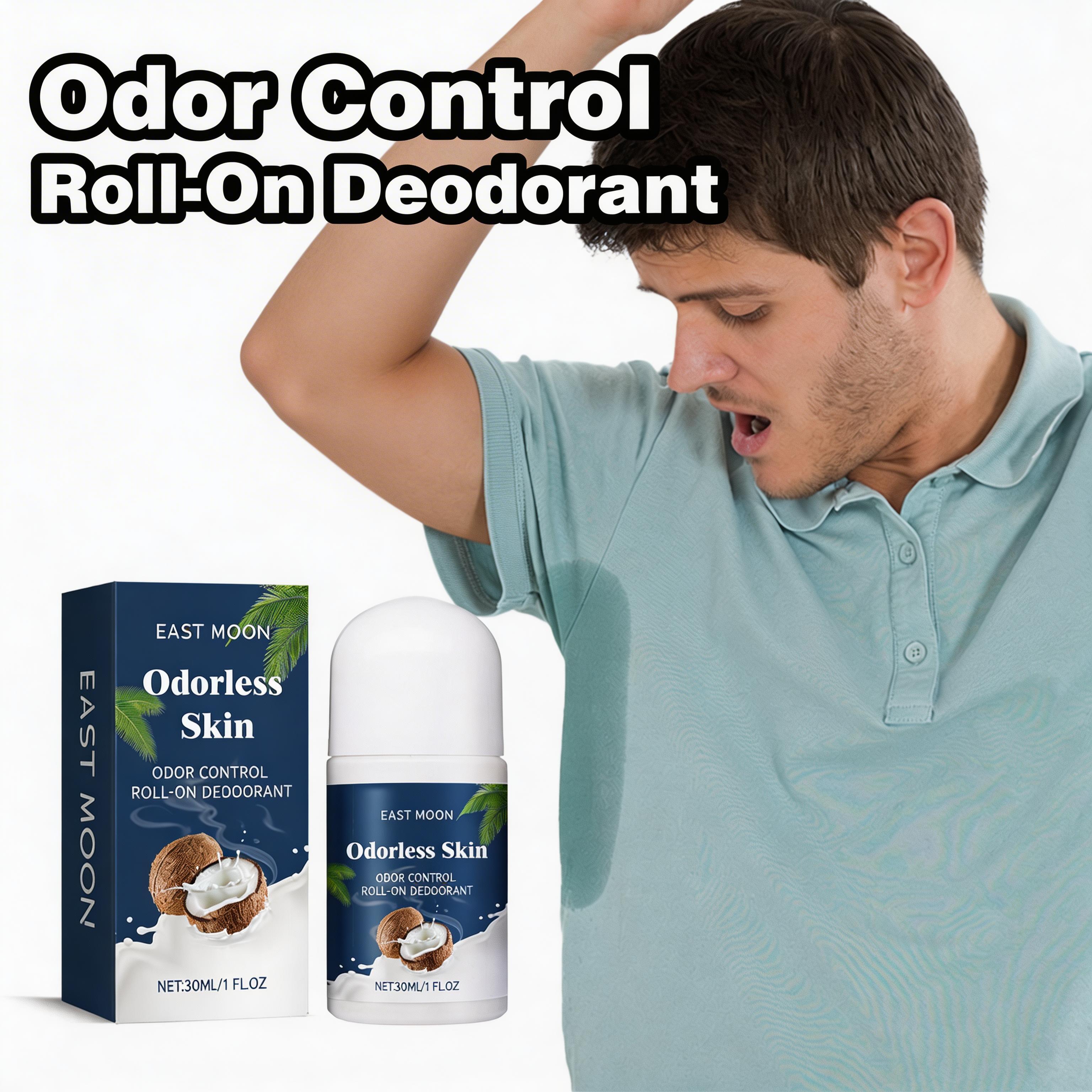 EAST MOON Odor Control Roll-On Deodorant, Coconut Extract + Vanilla Natural Scent, Plant-Based Mild Formula, All-Day Freshness & Sweat Protection, No Harsh Chemicals, Confidence for Daily Use deoderant stone alum truly brightening