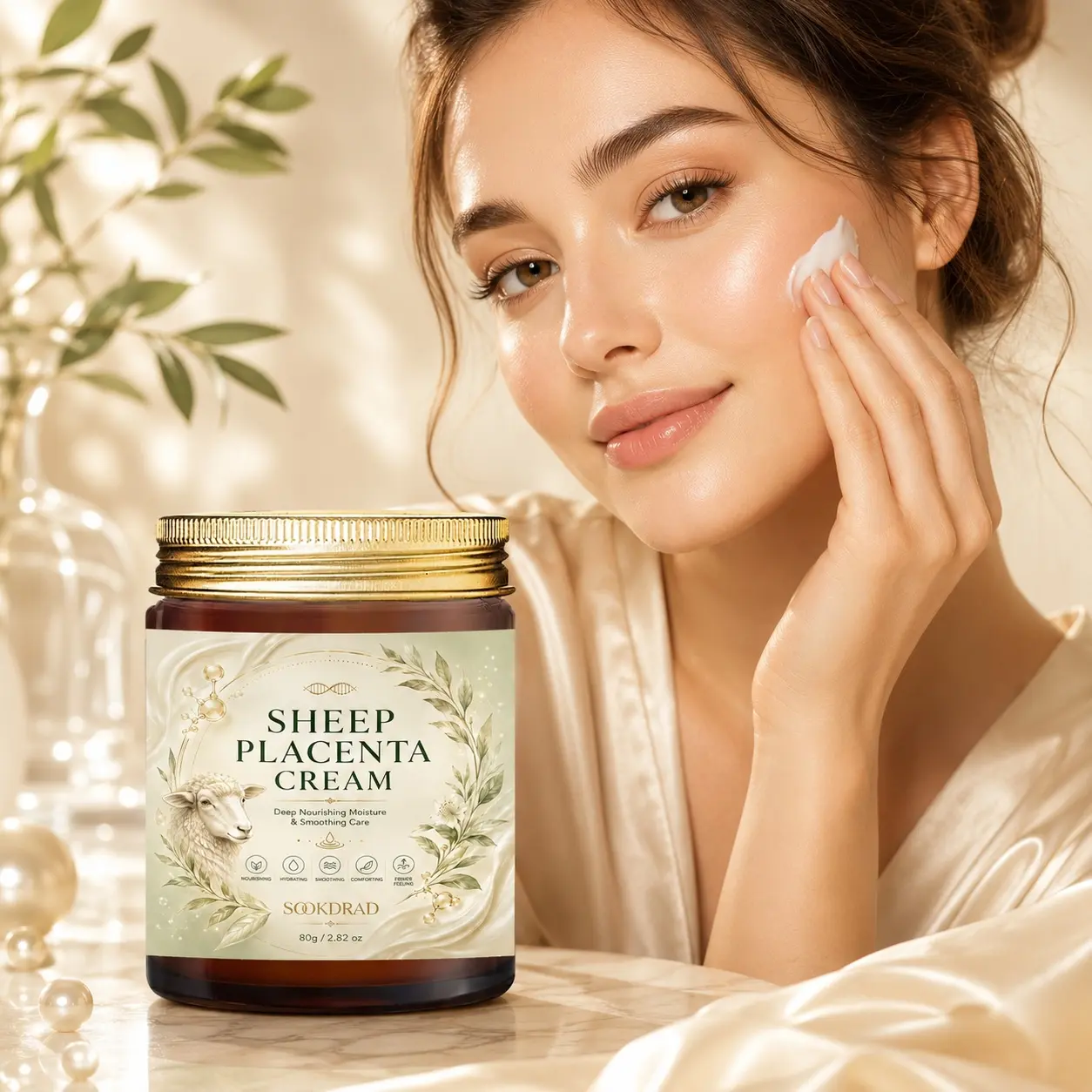 Sheep Placenta Cream, Deep Nourishing Moisture, Hydrating, Smoothing, Comforting, Firmer Feeling, All Skin Types, Daily Skincare, 80g/2.82oz