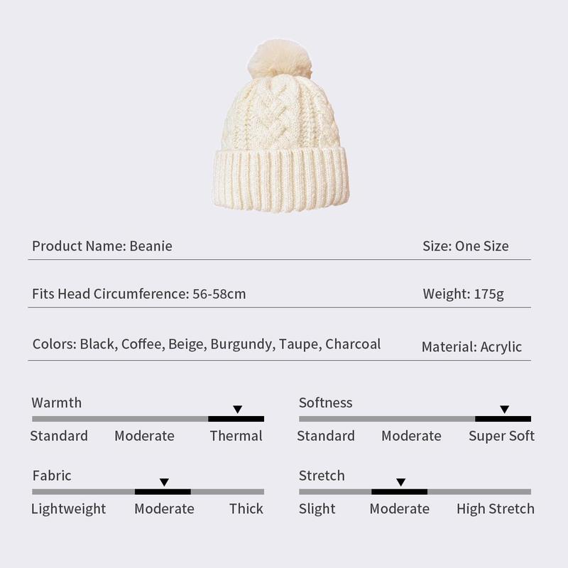 KatchMe Women's Versatile Fluffy Knit Thermal Crochet Hat, Slouchy Cable Beanie for Fall & Winter, Stretchy Warm Pom Pom Knitted Hat