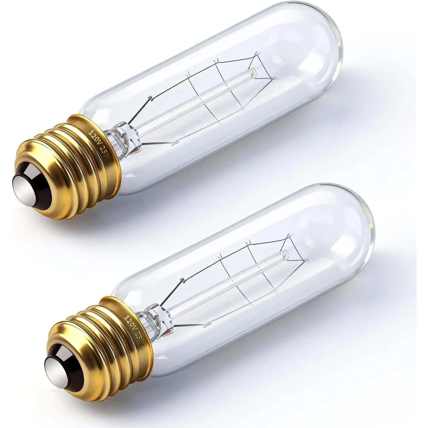 T10 Tubular Light Bulbs 25 Watt Incandescent Light Bulb,T10 Bulb,120V 25W 2200K Tube Light Bulbs E26 Medium Base Dimmable for Vintage Style Showcase,Curio Cabinet,Chandeliers Pack of 2