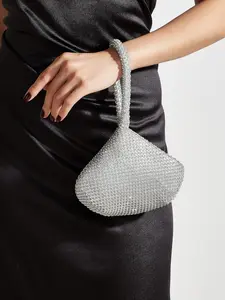 Sparkly Rhinestone Wristlet Clutch Bag, Bling Crystal Evening Purse, Soft Triangle Handbag for Party, Wedding & Prom (Silver & Black Available)