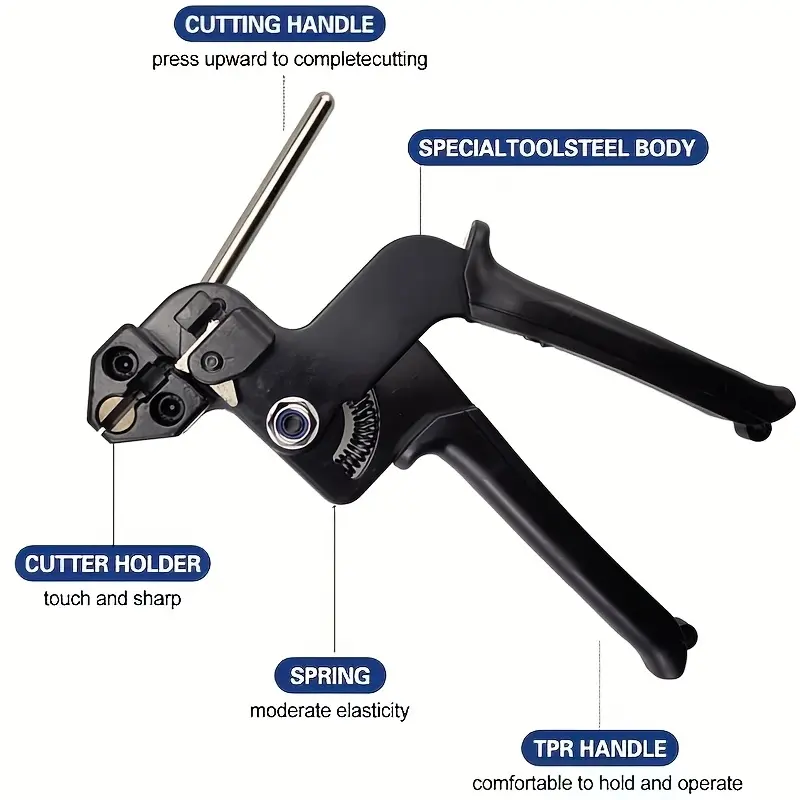 Stainless Steel Cable Tie Tool Kit Heavy Duty Metal Zip Tie Gun with Tension Cut Function for Electrical Wiring Management