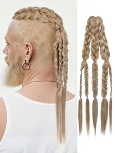 24 Inch Handcrafted Clip in Braided Ponytail Viking Hair Extensions for Men, Glazed Sand Hairpiece, Halloween Costume Accessory