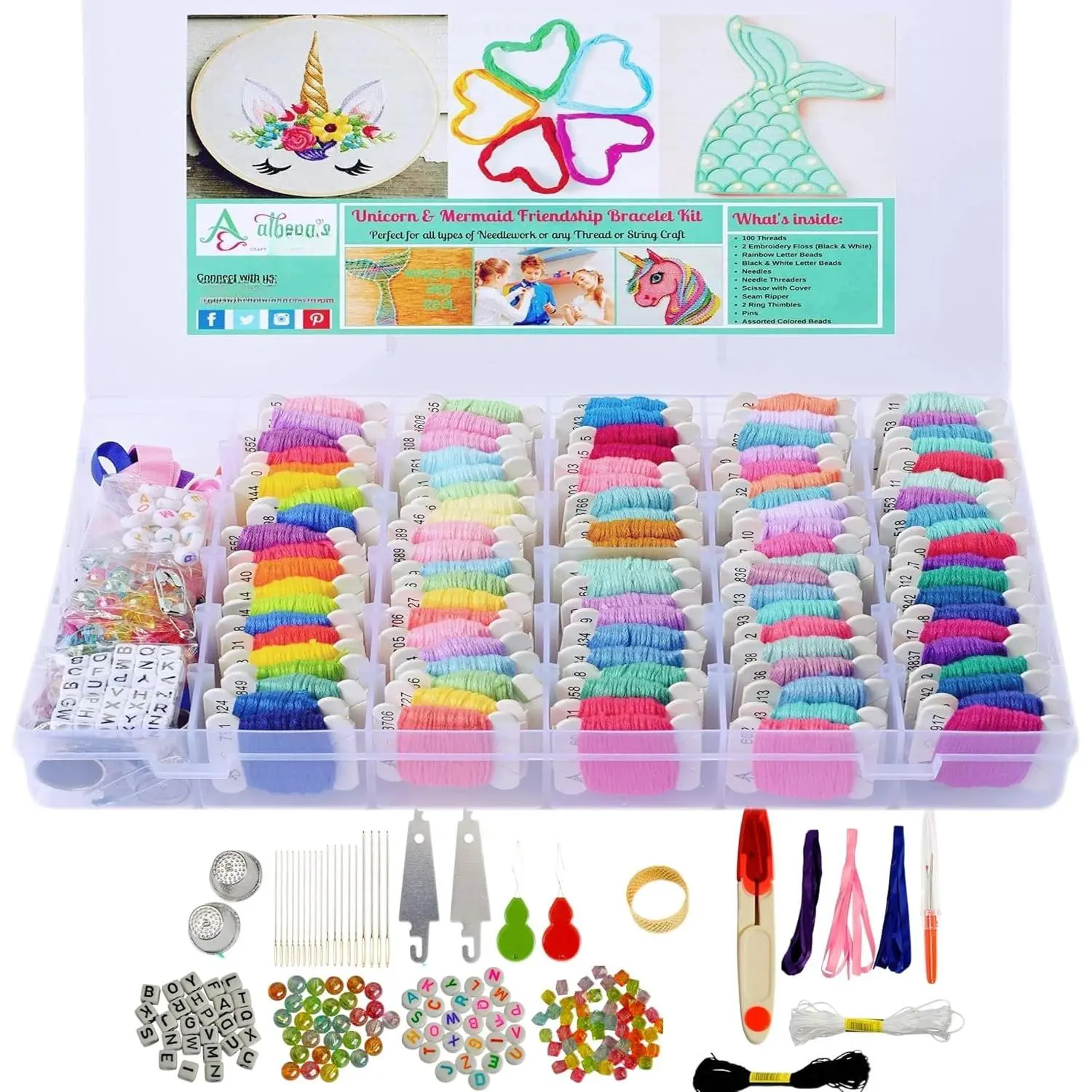 200 count Friendship Bracelet String Kit String Bracelet Making Kit with Organizer Box-Included 100 count Friendship Bracelet Floss Thread,  Kits Xmas Gifts (Unicorn- Theme)