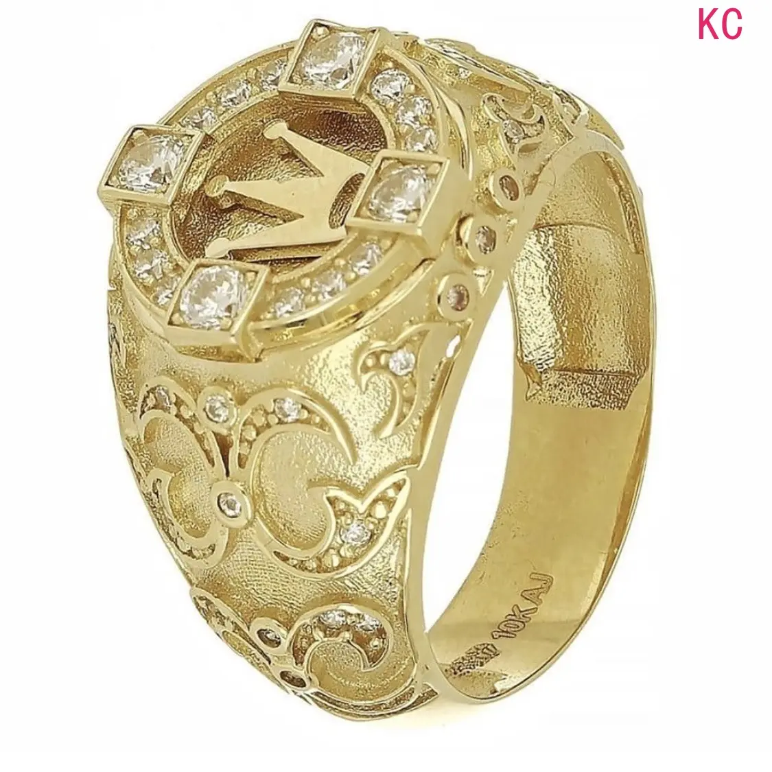 18K Gold Plated Crown Ring With Vintage Engraved Full Stones, Retro European American Finger Jewelry For Men Daily Matching