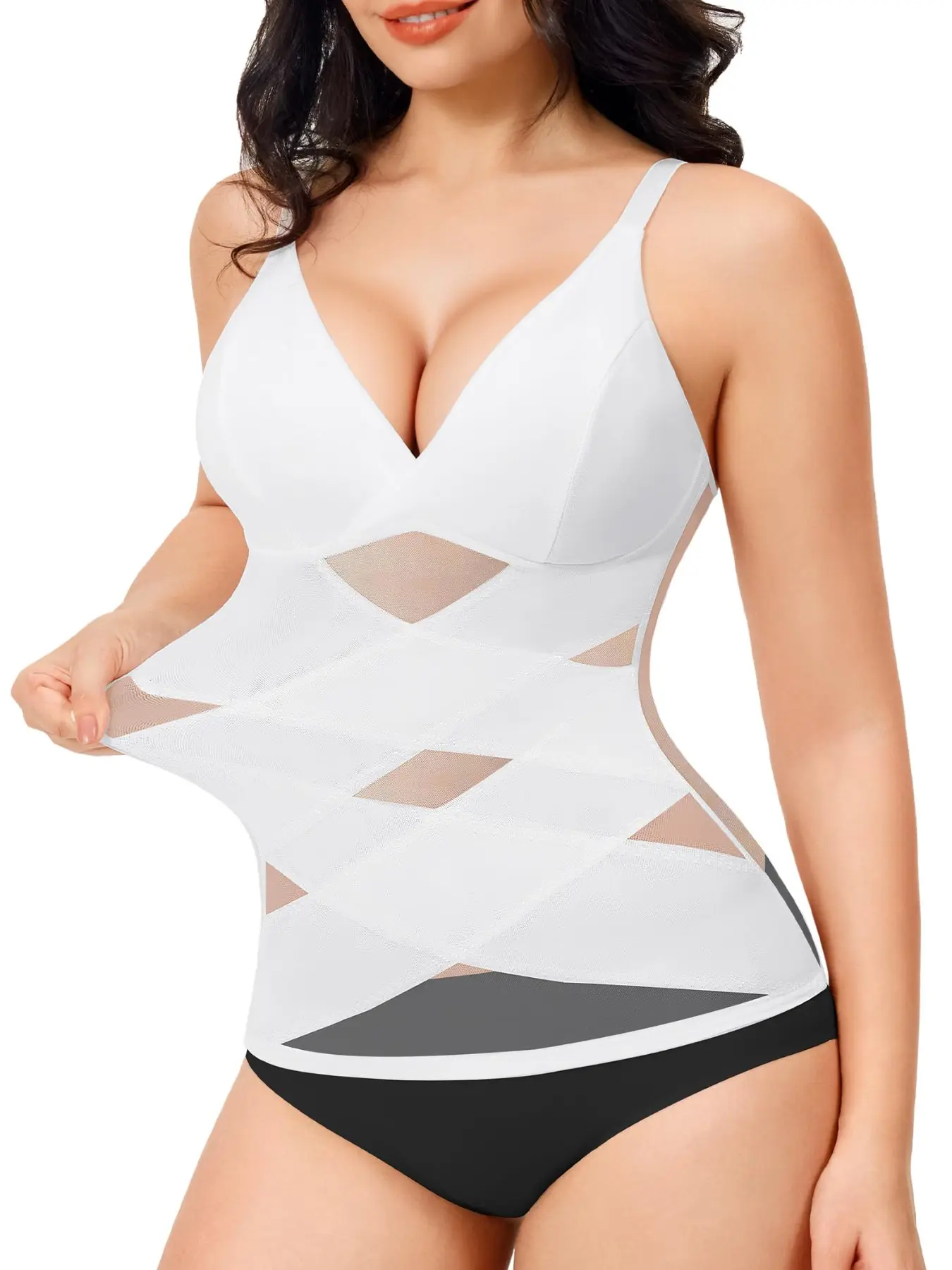 Women's Waist Trainer Vest V-Neck Halter Top, Shapewear Bralette, Mesh Fabric, Breathable Seamless Design, Comfortable Fit