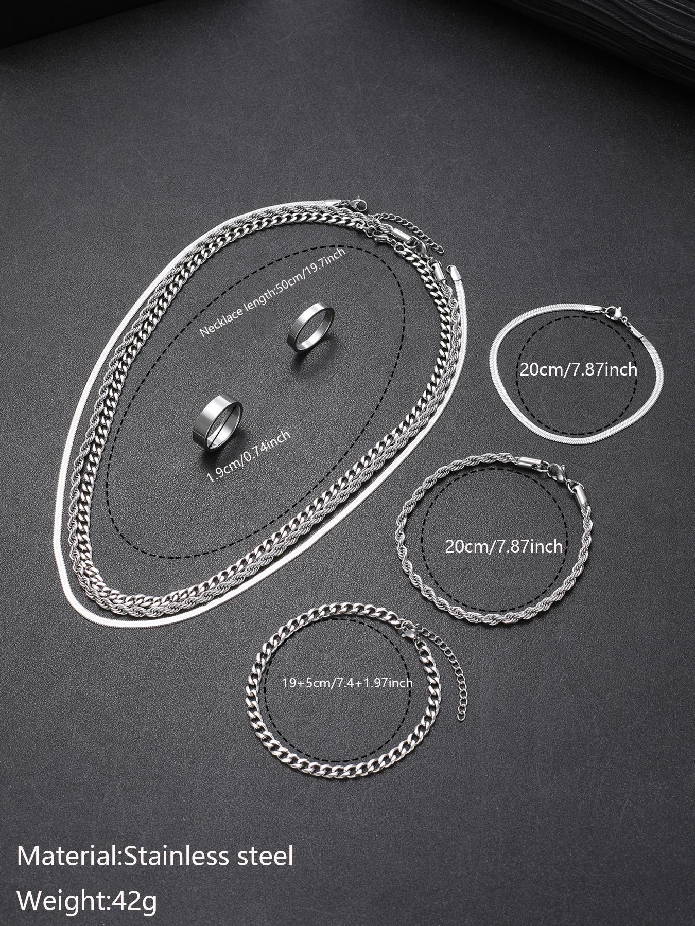 Men's Fashion Jewelry Set, Casual Trendy Cross  Charm Necklace  & Braided Bracelet & Earrings & Rings & Chain Bracelet, Hip Hop Fashion Jewelry Set for Party & Daily Decor