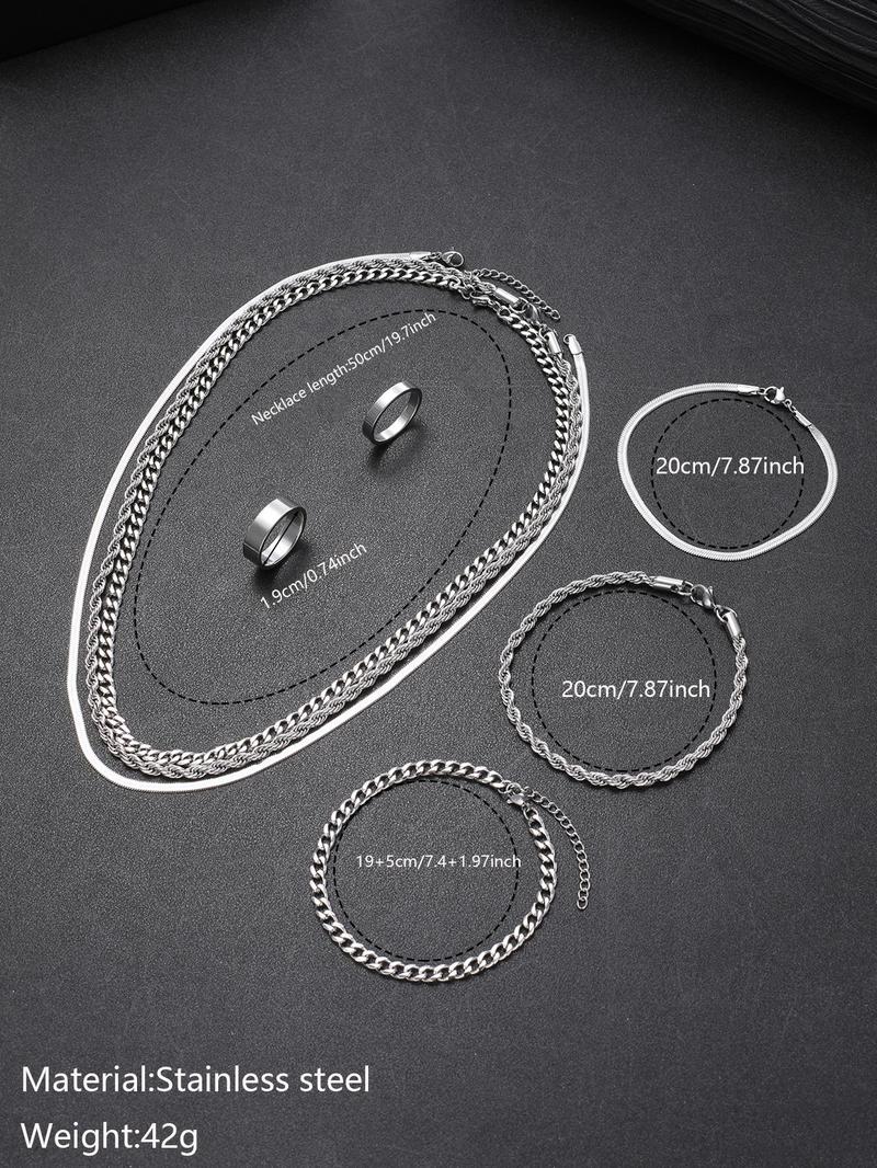 Men's Fashion Jewelry Set, Casual Trendy Cross  Charm Necklace  & Braided Bracelet & Earrings & Rings & Chain Bracelet, Hip Hop Fashion Jewelry Set for Party & Daily Decor